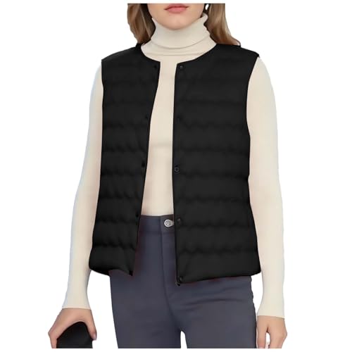 Chaleco acolchado para mujer, chaleco ligero de plumón, acolchado y acolchado, sin mangas, cuello redondo, botones, chaqueta resistente al viento, chaleco térmico, golf, senderismo, ciclismo, correr
