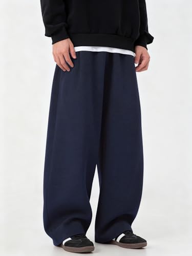 Image of Mens Baggy Sweatpants Wide Leg Casual Elastic Waist Drawstring Athletic Loose Jogger Fall Sweat Pants with Pockets
