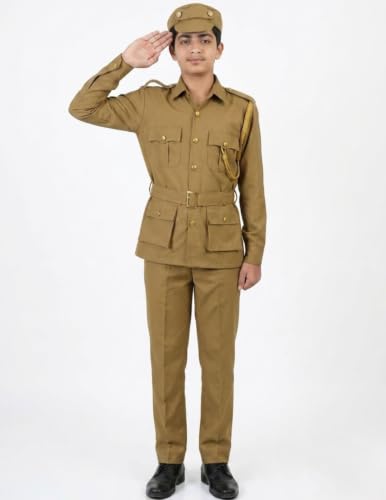Image of BookMyCostume Cotton Police Community Helper Kids Fancy Dress Costume 8-9 Years, Light Brown