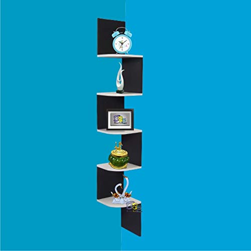BAS Brown Art Shoppee Decorative Display Zigzag Corner Wall Mount Floating Wall Shelves (Black and White)