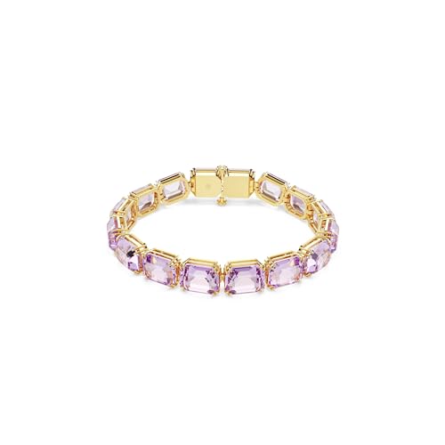 Swarovski Bracelet Millenia, cristaux taille octogone violets, longueur ajustable 17-19 cm, design lumineux et vibrant, placage de ton or