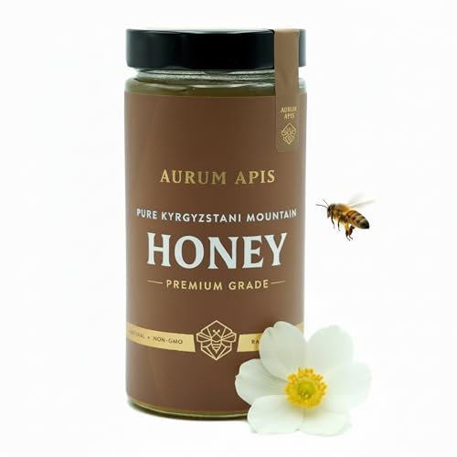 Image of Aurum Apis Raw Kyrgyzstani Mountain Honey - 100% Raw & Unfiltered Pure Honey, Hand-Harvested, Non-GMO, Naturally Sourced Certified Organic Premium Honey- 1kg Honey Jar