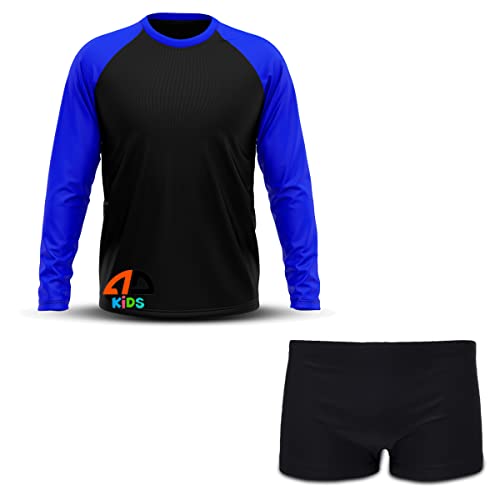 Kit Conjunto Camisa + Sunga Praia Piscina Proteção Solar Uv Secagem Rápida Preto e Azul Royal (02)