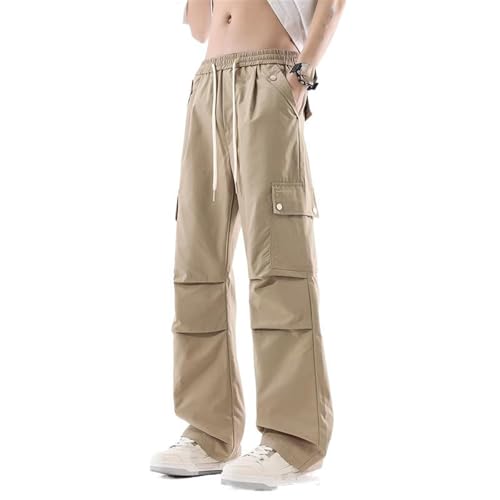 Men's Pants Summer Loose Straight-Leg American Casual Multi-Pocket White Workwear for Men