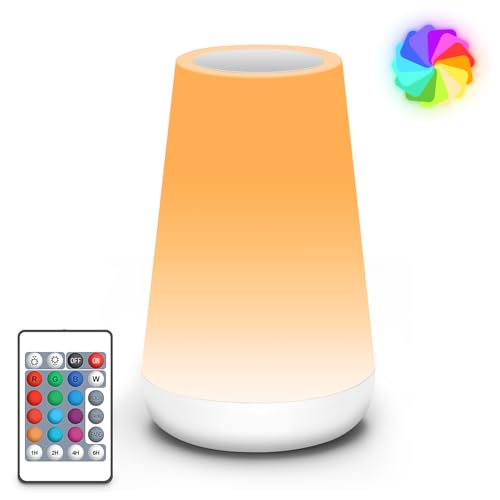 Auxmir Nachttischlampe 5 Modi RGB Farbwechsel, 2500mAh Nachtlicht Kinder USB Aufladbar Fernbedienung, LED Lampe Tischlampe Kabellos Touch Dimmbar mit Timing Funktion, Stilllicht für Deko Schlafzimmer