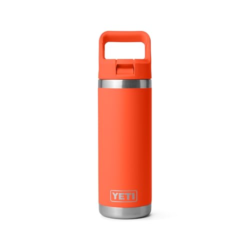 Image of YETI Rambler 18 oz Bottle, Vacuum Insulated, Stainless Steel with Straw Cap, Papaya