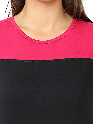 Image of FLEXIMAA Women's Cotton Round Neck Color Block Half Sleeve Long Top