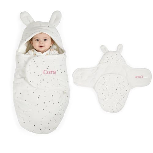 Gaosh Swaddle Bebe Personalizado para de 0-6 Meses, Saco de Dormir de Franela para Bebés, Manta para Recién Nacidos, Artículos Esenciales para Bebe, Regalo para Bebe (Blanco)