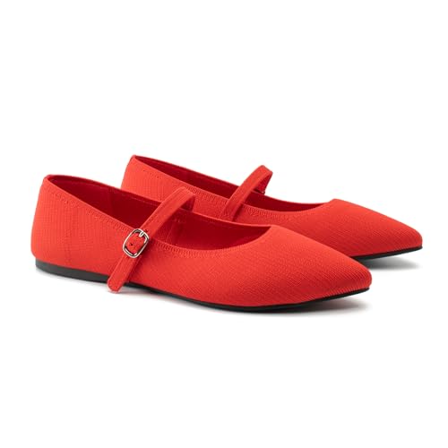 Image of Soesyi Pointed Toe Flats Knit Ballet Flat Shoes for Women Comfortable with Adjustable Strap,Washable Dressy Casual Flats for Work Office