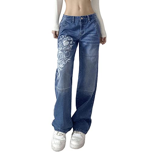 Oniissy Schlaghose im Vintage-Stil für Damen, schmal geschnittene Flare-Jeans mit hoher Leibhöhe, gerade Jeans mit weitem Bein für Damen, Vintage-Streetwear Cover