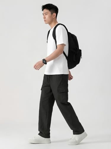 Image of Cargo for Men | Cotton Cargo Pant | Lower for man | Elastic Drawstring Waist Straight Fit Bottoms | Comfortable Breathable Cargos for Casual, Office Wear