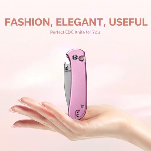 Image of CIVIVI Qubit Pink Pocket Knife for EDC,Folding Utility Knife with 2.98 inch 14C28N Blade Aluminum Handle,Fashion Gifts for Women,Men C22030E-5