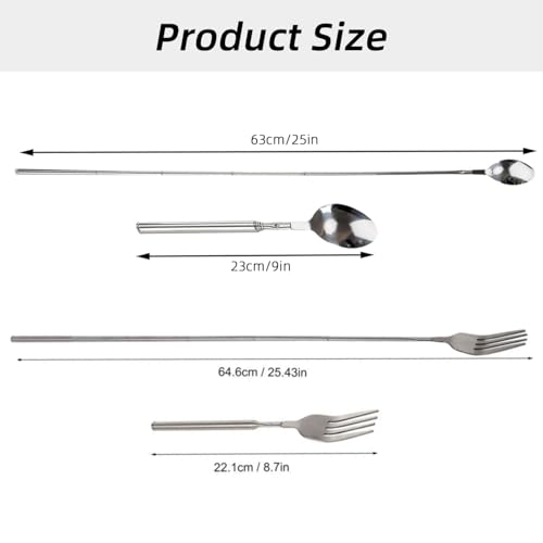 2 Stück Teleskopgabel Teleskoplöffel Set,Lange Teleskop Löffel Gabel Einziehbarer Set,Lange Löffel,63cm Edelstahl Teleskoplöffel,64cm Edelstahl Teleskopgabel,für BBQ,Toasten,Abendessen,Obst,Dessert