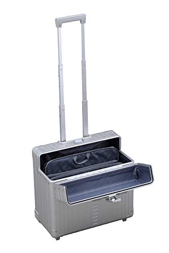 Image of All Aluminum Lightweight 17 inch Premium Two Wheels Pilot Business Laptop Travel Luggage, Catalog Case with Laptop Sleeve and Built-In Removable Dividers, Rolling Laptop Bag for Men and Women (Platinum)