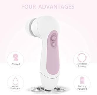 Waterproof Facial Cleansing Spin Brush Set with 5 Exfoliating Brush Heads - Electric Face Scrubber Cleanser Brush by CLSEVXY - Face Brush for Gentle Exfoliation and Deep Scrubbing