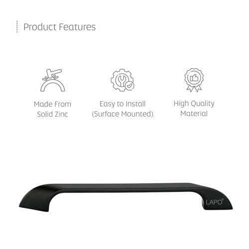Image of LAPO 6 Inch Cabinet & Drawer Handles, Designed for Wardrobe and Kitchen Use, Scratch Resistant Coating, Comfortable Hold Design, 3 Years Warranty (160mm, Black Finish, Pack of 3) - Twist