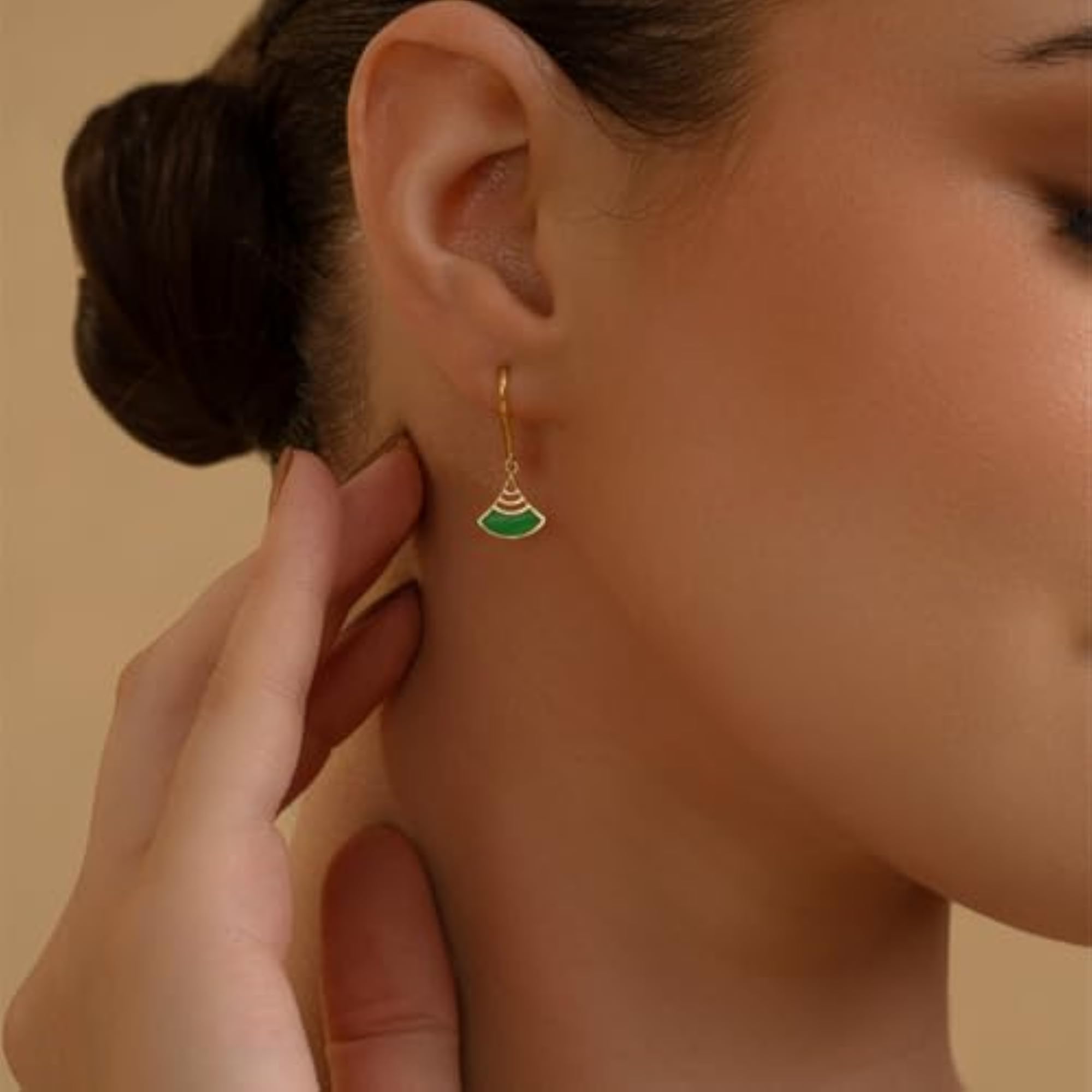 Women's Emerald Fan Earrings, 18KT Gold Vermeil, Certified