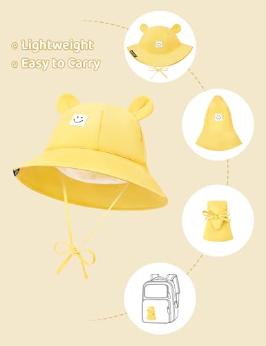 Durio SmileyWorld Baby Sun Hat with Bear Ear, UPF 50+ Sun Protection Baby Bucket Hat, Smile Face Sun Hat for Toddlers 0-4T3