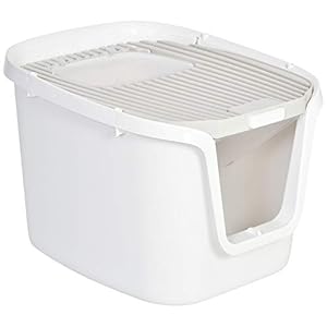 PawHut Caja de Arena para Gatos con Diseño de Doble Puerta Arenero Caja Desodorizante de Carbón Activado Pala Equipada Amplio Espacio 55,5×44,5×38,3 cm Blanco
