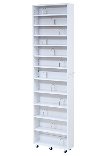 JKプラン 1cmピッチ 大容量 隙間ラック 幅16.5cm 12段 高さ 200 cm すき間を埋める 本棚 ブックスタンド付き 棚板 かんたん調節 メモリ付き FRM-0004-WH