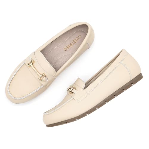 Image of Genuine Leather Loafers for Women Driving Moccasins Business Casual Work Shoes Comfortable & Lightweight Womens Dress Flats Slip On Shoes