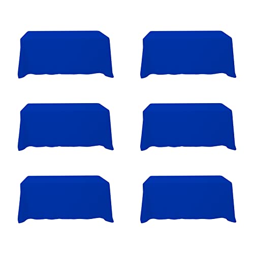 Image of BRILLMAX 6 Pack Royal Blue Tablecloths 90x132 Inch for 6ft Rectangle Tables | 150 GSM Polyester Fabric, Floor Length Drop, Water, Stain & Wrinkle Resistant Cloth Cover for Wedding Reception Banquet Party