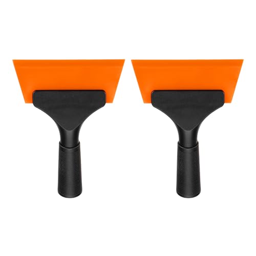 Image of uxcell 2Pcs 5 Inch Shower Squeegee for Glass Doors, All-Purpose Bath Squeegee with Handle for Bathroom Window Mirror Car Glass, Orange