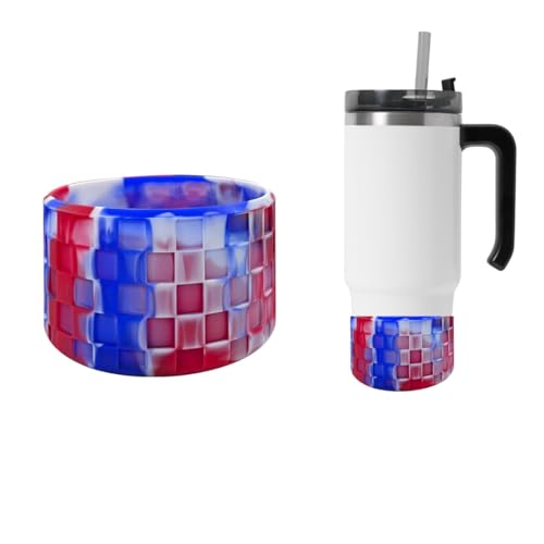 Royalty Essentials Tumbler Protective Silicone Boot for Stanley Water Bottles Cute Anti-Slip Sleeve Cover Water Bottles Fits 2.8-2.95" Base (Textured Red, White, and Blue)
