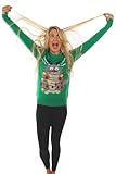 Tipsy Elves Women's Cat Ugly Christmas Sweater Electrocuted Cat Cute Wrapped in a String of Lights Holiday Pullover Size Large