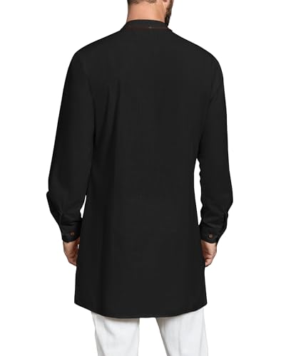 Gafeng Mens Kaftan Thobe Long Sleeve Robe Gown Casual Cotton Linen Button Muslim Shirt2