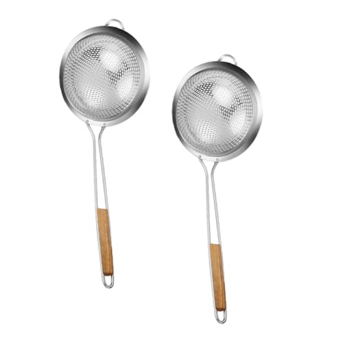 LOPUNER ステンレス製フィルタースプーン 木製ハンドル付 スロット付き家用スキマー 揚げ物や麺すくいに 調理用ストレーナー キッチンツー