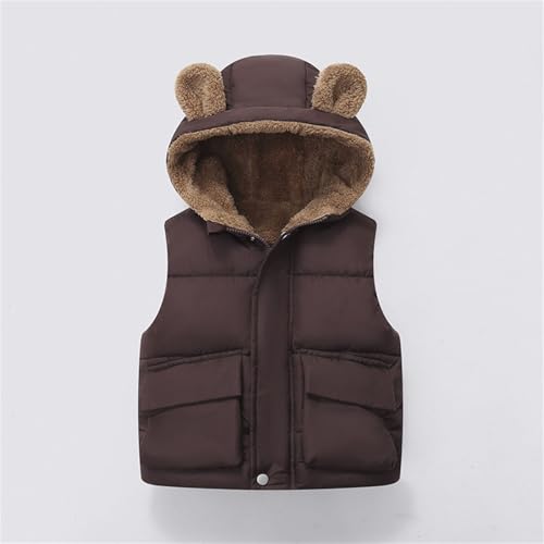EnJoCho Toddler Boys Girls Hooded Puffer Vest Padded Warm Winter Jacket Sleeveless Bear Ears Zipper (Brown, 7-8 Years)2