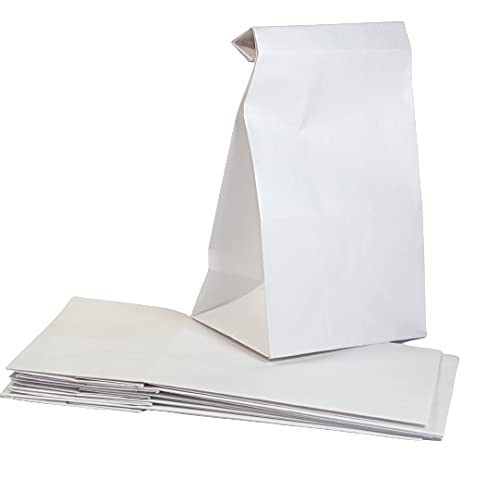 celloexpress Kraft Paper Bags Block Bottom - Brown & White | Recyclable | Food Safe | Strong (White - 4.25" x 8.5", Pack of 25)