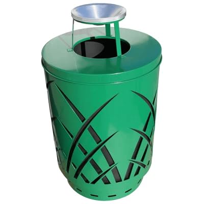 Prairie Grass Round 40 Gallon Commercial Trash Can | Steel Outdoor Industrial Trash Can with Dome Top | Great for Outdoor Public Spaces - Green