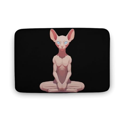 Sphynxs Cat Yoga Coral Velvet Rugs Non-Slip Bathroom Rugs Soft Kitchen Rug Floor Carpet for Home Decor 19.7