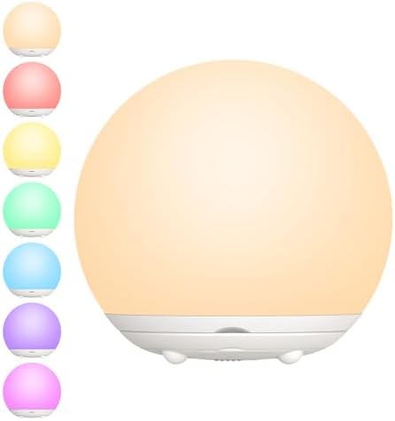 Suright Nachtlicht Kinder, Nachttischlampe mit Touch-Steuerung dimmbare RGB-Nachtlampe mit Speicherfunktion, 7 Farboptionen, Timerfunktion, USB-aufladbar, geeignet für Kinderzimmer