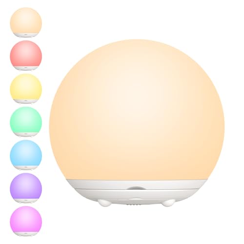 Nachtlicht Kinder, Nachttischlampe mit Touch-Steuerung, dimmbare RGB-Nachtlampe mit Speicherfunktion, 7 Farboptionen, Timerfunktion, USB-aufladbar, geeignet für Kinderzimmer, Camping und als Geschenk