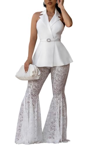 VOIKERDR Pants Sets Women 2 Piece Outfits Lace Flare Pants