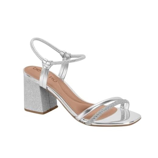 Sandália Feminina Beira Rio – Prata, Salto Grosso Social, Confortável e Elegante - 36