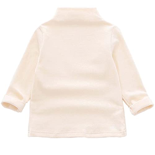 Hstyle Unisex Kids Baby Girls Cotton Solid Color Turtleneck T-Shirt Long Sleeve Tee Plain Stripe Tops Beige
