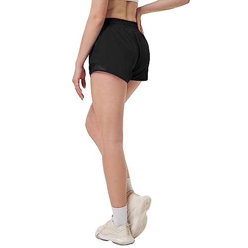 Aurefin High Waisted Athletic Shorts for Women, Womens Plus Size Running Workout Shorts with Liner and Zip Pocket 4 inch3