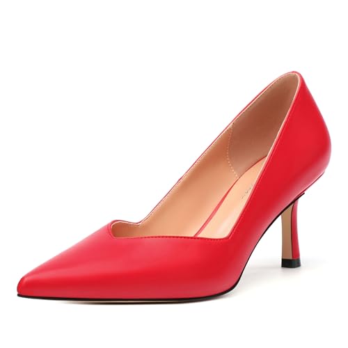 Image of Women Pointed Closed Toe 2.5 Inch Kitten Heel Slip On Pumps | Elegant Comfort Formal Dress Footwear, Versatile Ladies Shoes For Office Wedding Party Evening Daily Occasions