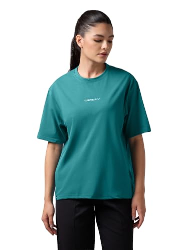 Image of TECHNOSPORT Women's Printed Boxy Fit Round Neck T-Shirt COTFLEX Half Sleeve Slip On Polyester for Gym Yoga Workout UPF50+ Anti Odour