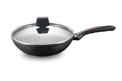 ROYALTY LINE, Sartén Wok de Aluminio Forjado con Revestimiento Marmoleado - Gas, Eléctrica, Cerámica, Halógena, Compatible con Inducción - 30 cm, Color Mármol