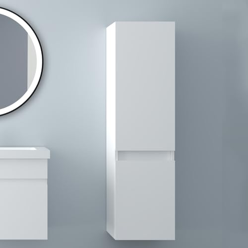 Biubiubath Hochschrank 110cm Badschrank mit 2 Hochglanz Türen und 3 Stauräume Wandschrank Hängeschrank Hochglanz weiß