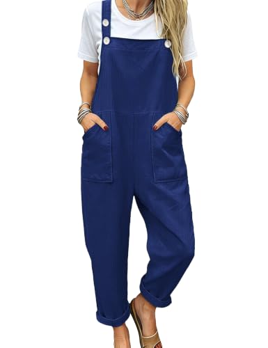 Image of YESNO Women's Overalls Cotton Boho Casual Floral Bib Jumpsuit Baggy Adjustable Strap Romper with Pockets PVV