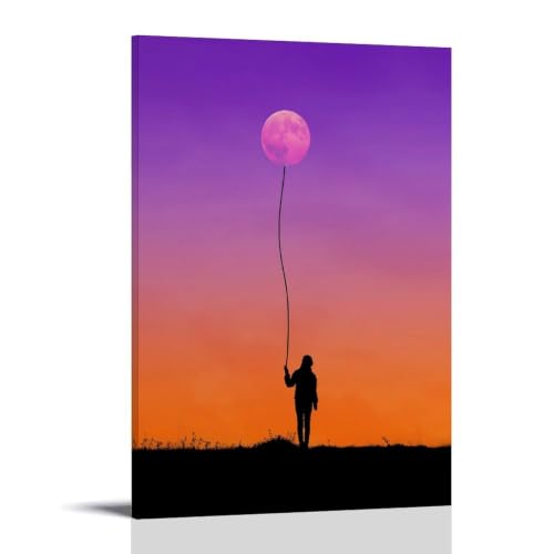 Abstract Moon Balloon Landscape Poster�C���e���A�f�U�C���̃|�X�^�[�A�Ƃ̑����̔��w�A�����̐V�����Ƃ̑��蕨08x12inch(20x30cm) Frame-style