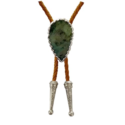 Image of Daisy Del Sol Bolo Tie Turquoise Stone Braided Vegan Faux Leather Silver Tips Handmade Necklace Adjustable Boho Western Jewelry