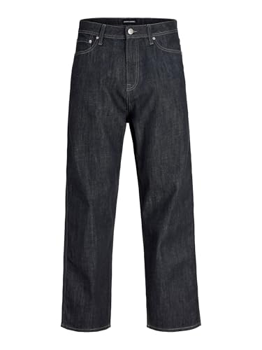 Image of JACK & JONES Men's Straight Fit Denim Jeans – Dark Wash, Classic 5 Pocket Style, Durable Everyday Wear, Grey Denim Colour, Waist Size - 28, Inside Leg 32