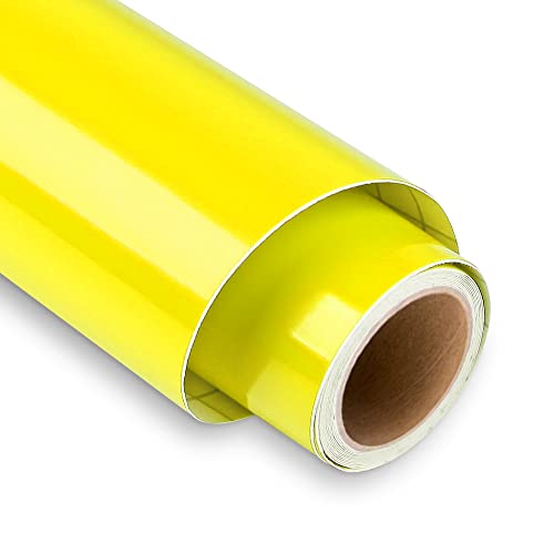 Film vinyle jaune brillant pour traceur Cricut - 30,5 x 152,4 cm - Jaune - Autocollant pour traceur - Pour cadeaux de bricolage, tasse, fenêtre, céramique, plastique
